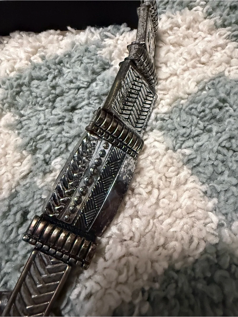Chico’s black leather women’s belt silver tone links southwestern western Medium